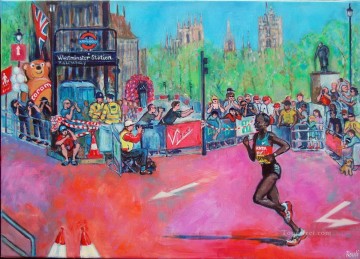 Sport Painting - edna runs london marathon impressionist